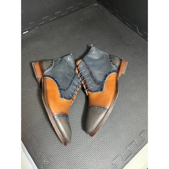 PIKOLINOS Women Cap Toe Leather Blue Brown Lace Up Side Zip Ankle Boots 41 US 10 - Picture 4 of 8